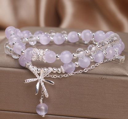 Cat's Eye Stone Crystal Bracelet Women's Double Ring Twin Temperament