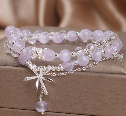 Cat's Eye Stone Crystal Bracelet Women's Double Ring Twin Temperament