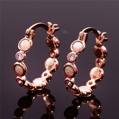 Round Opal Color Zircon Full Diamond Ring Ear Clip Female