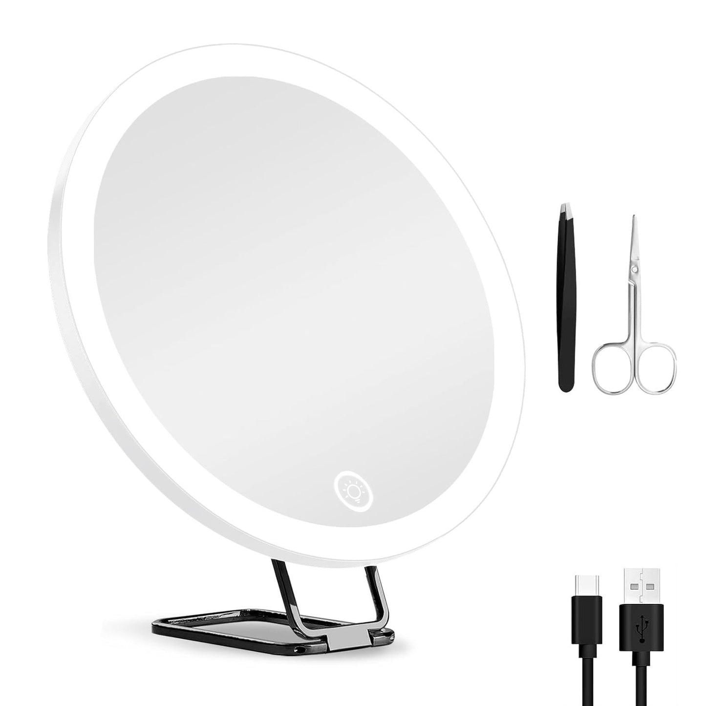 White-Black Options -- 1Pc 30X Magnifying Mirror With Light 3 Colors Dimmable Brightness Included Tweezer Scissor Travel Magnifying Makeup Mirror With Suction Cup 360 Degree Adjustable Stand Louisiana Mart