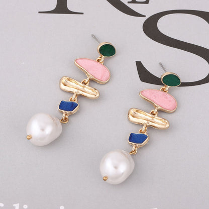 Geometric Inlaid Pearl All-match Girly Style Trendy Trendy Earrings
