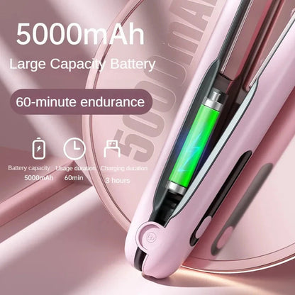 Wireless Hair Straightener Flat Iron Mini 2 IN 1 Roller USB 5000mAh Max 200 Degree Portable Cordless Curler 4 Levels Dry And Wet Uses Louisiana Mart