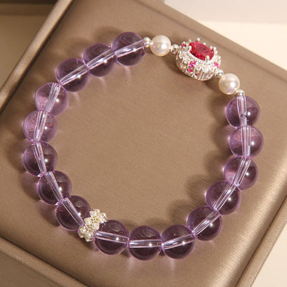 Amethyst Pearl  Red Corundum Crystal Bracelet