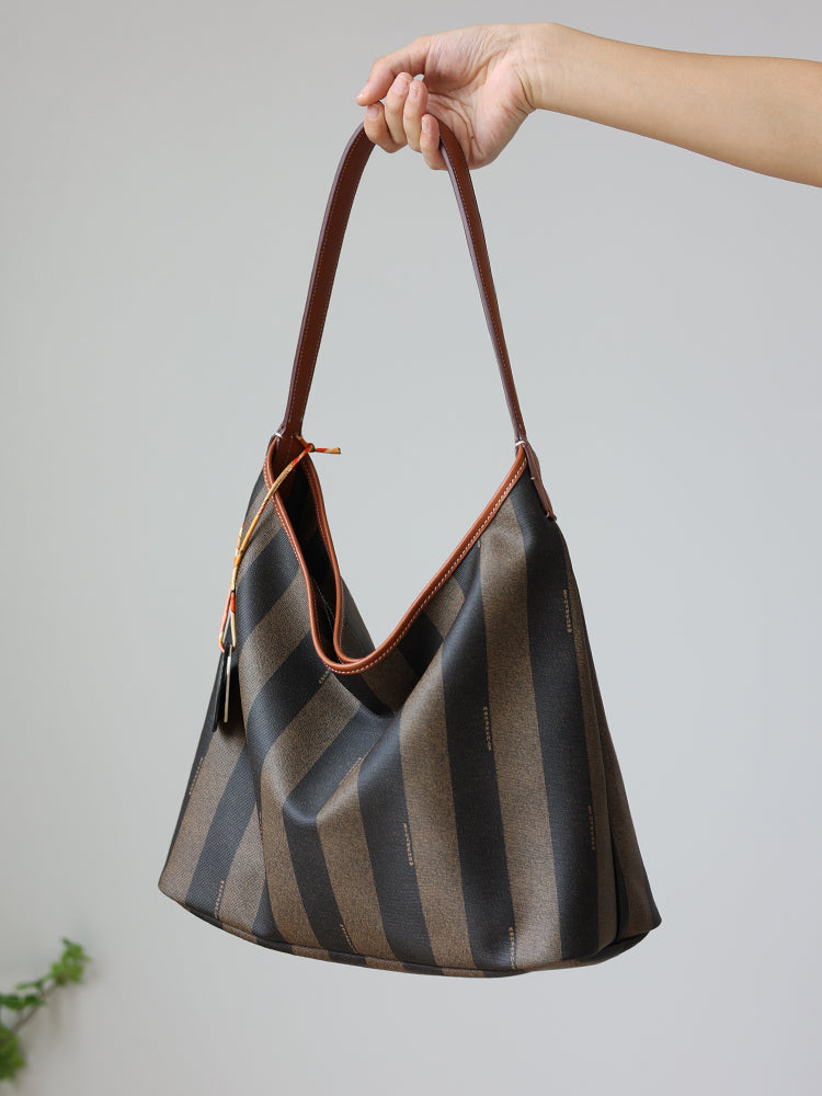 Women's Leather Shoulder Bag Striped Commute Work Handbag