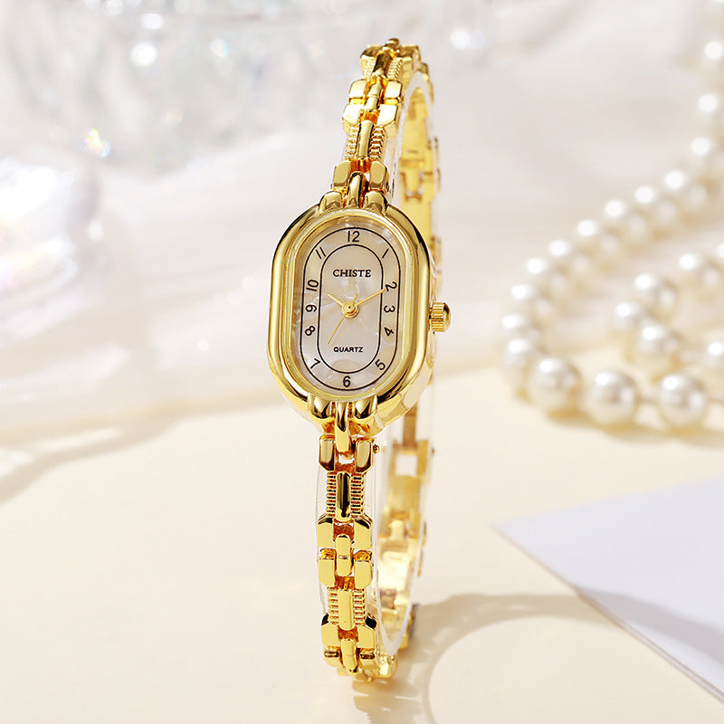 Women's Oval Bracelet Watch Retro Chinese Style Gold Quartz