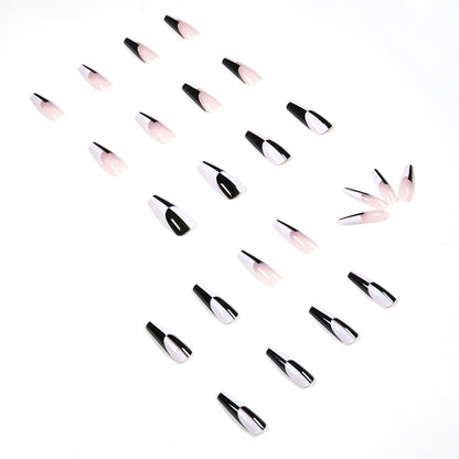 Simple Black And White Color Matching Long Nails Removable Nail Tip 24