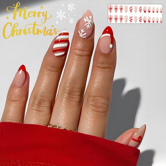 24pcs Christmas False Nails Hat Striped Snowflake Nail Art Stickers For Parties Dances Or Holiday Wear Louisiana Mart