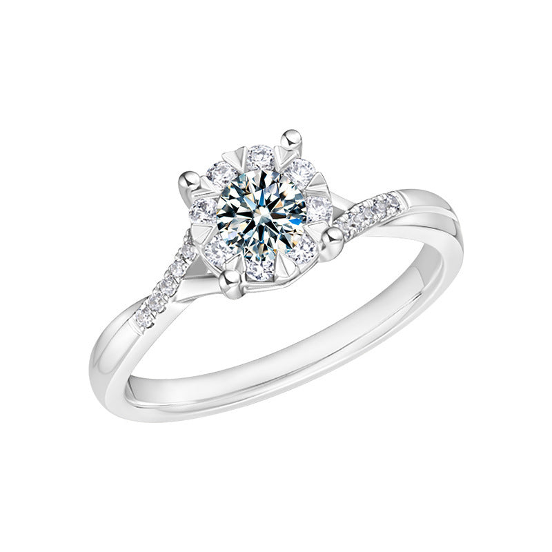 Silver Ring Women's High-grade Classic Four-claw Interwoven Snowflake Ornament