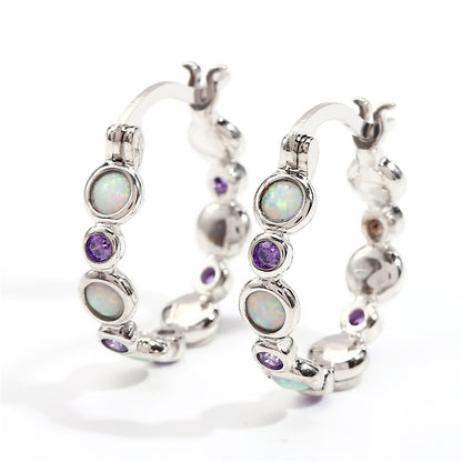 Round Opal Color Zircon Full Diamond Ring Ear Clip Female