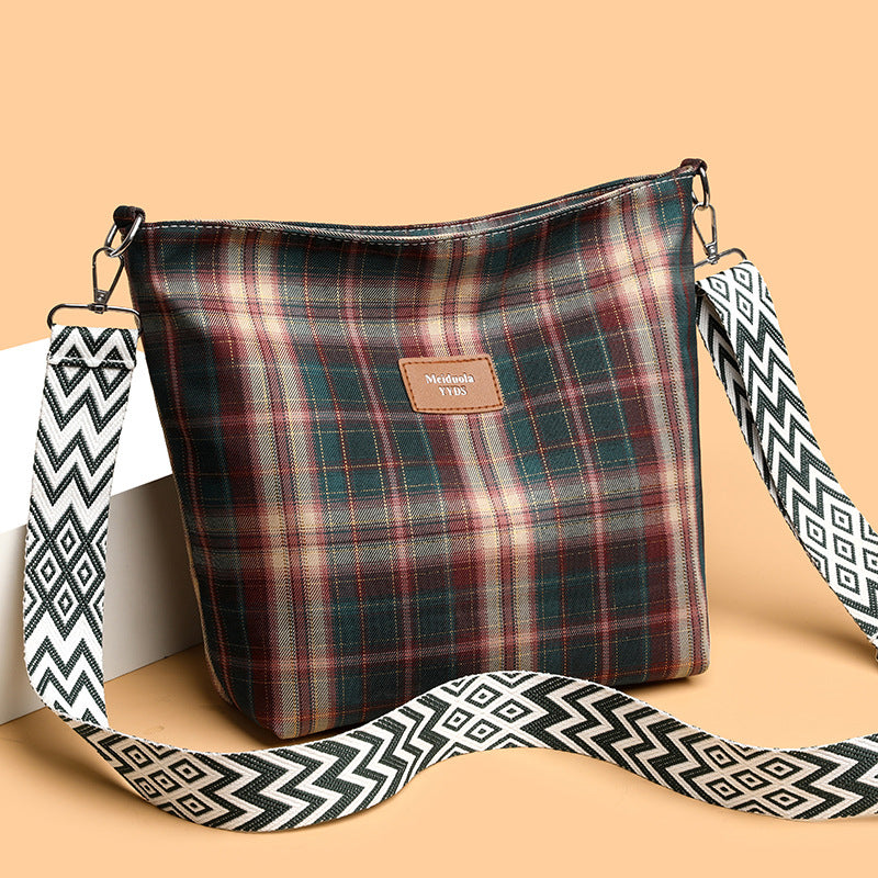 Best Large Capacity Commuter Messenger Bag 2026 – Contrast Color Check One-Shoulder Bag