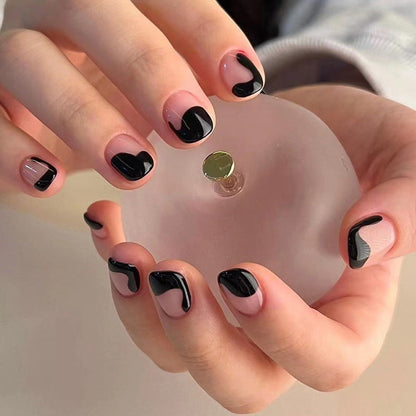 Oblique French Simple Wearing Manicure Finished Fake Nails 24 pieces + 1 glue