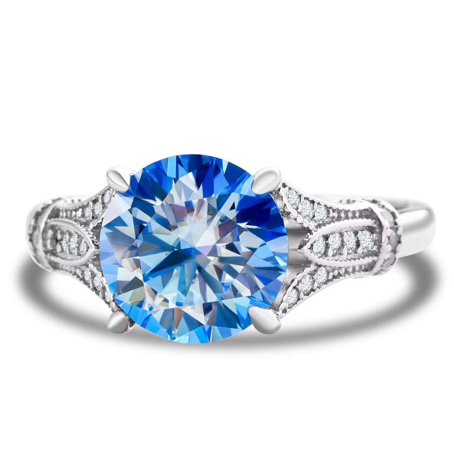 Moissanite Row Diamond Ring Female Exaggerated Sterling Silver Simple