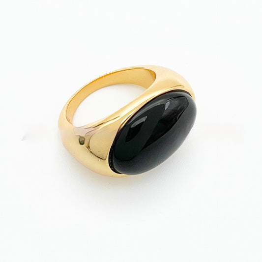 Oval Green Agate Natural Gemstone Dome Ring