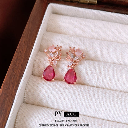 French Style Light Luxury Silver Needle Zircon Flower Earrings