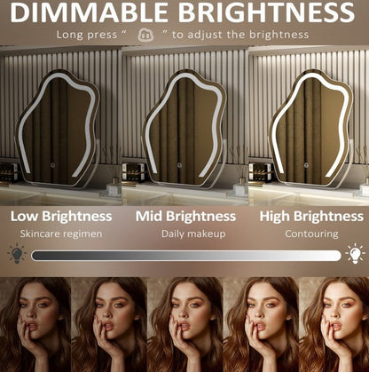 Vanity Makeup Cloud LED Mirror With Lights Strip Smart Control Wall Mount Decor Glass Hanging Removable Louisiana Mart