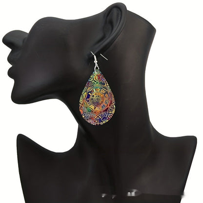 Pattern Small Water Drop Cross Mirror Popular Wooden Earrings
