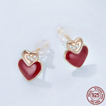 Hong Kong Style S925 Sterling Silver Heart-shaped Stud Earrings