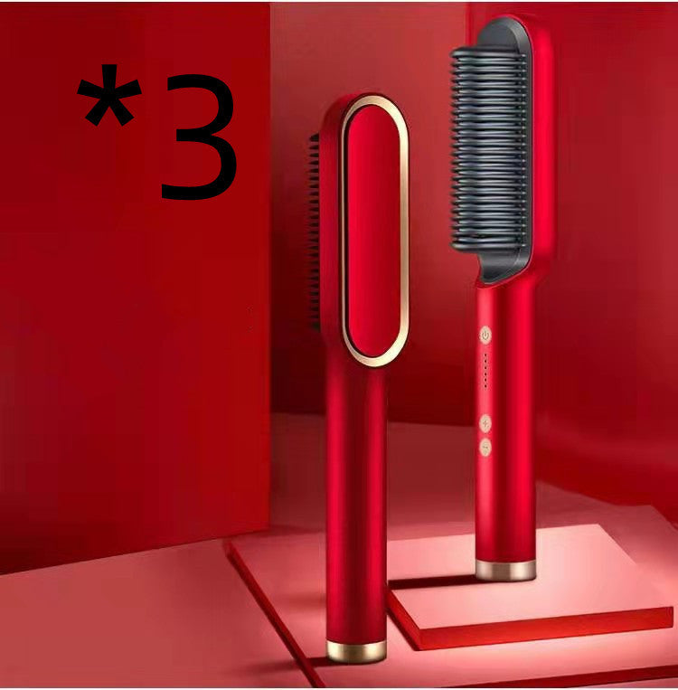 New 2 In 1 Hair Straightener Hot Comb Negative Ion Curling Tong Dual-purpose Electric Hair Brush Louisiana Mart