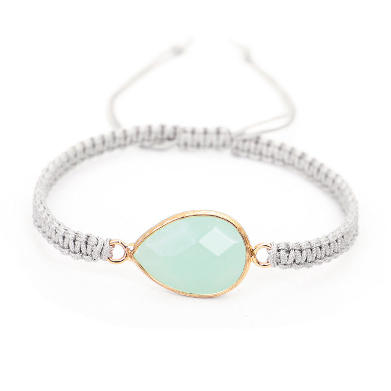 Woven Bracelet Drop Shape Green Gold Stone Bracelet Carrying Strap