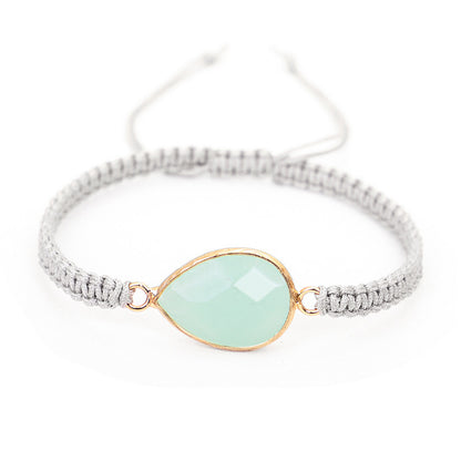 Woven Bracelet Drop Shape Green Gold Stone Bracelet Carrying Strap
