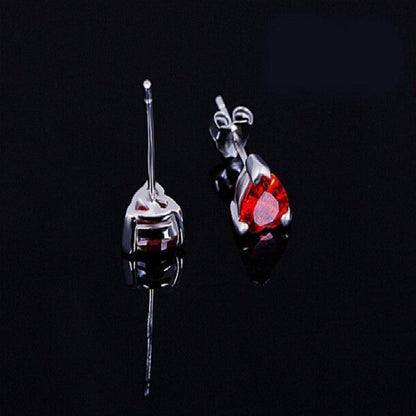 Bridal Jewelry Set Earrings Necklace Wedding Accessories featuring elegant silver earrings with red gemstones