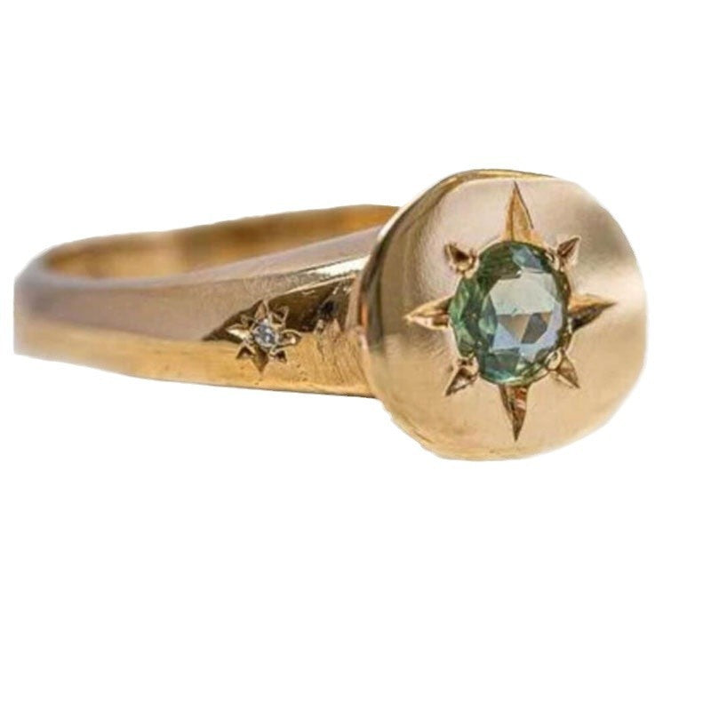 Golden Oval Asterism Zircon Simple Temperament Ring