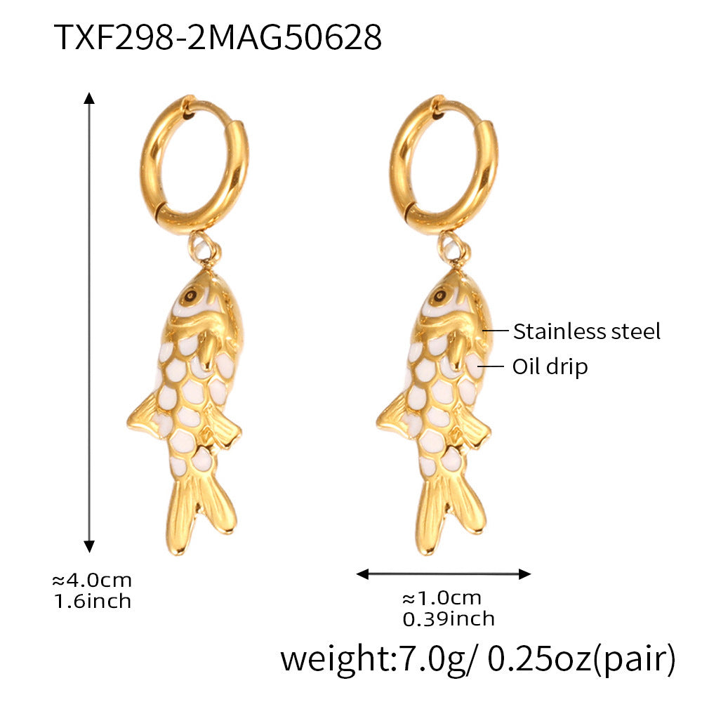 Stainless Steel Koi Pendant Necklace Earrings Jewelry