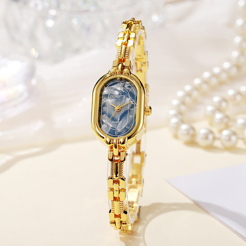 Women's Oval Bracelet Watch Retro Chinese Style Gold Quartz