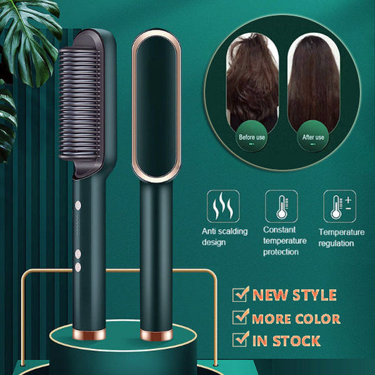 New 2 In 1 Hair Straightener Hot Comb Negative Ion Curling Tong Dual-purpose Electric Hair Brush Louisiana Mart