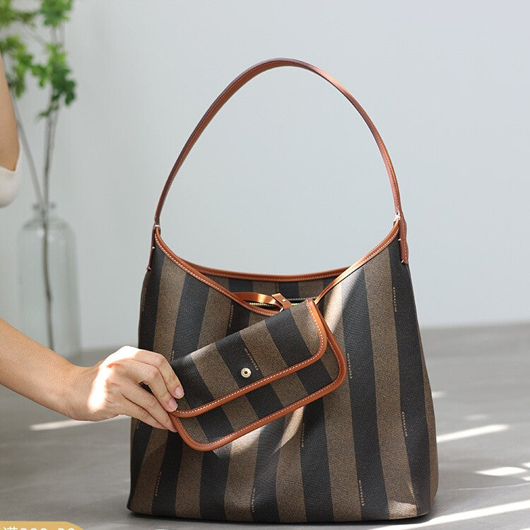Women's Leather Shoulder Bag Striped Commute Work Handbag