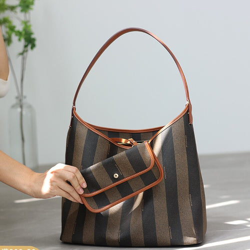 Women's Leather Shoulder Bag Striped Commute Work Handbag