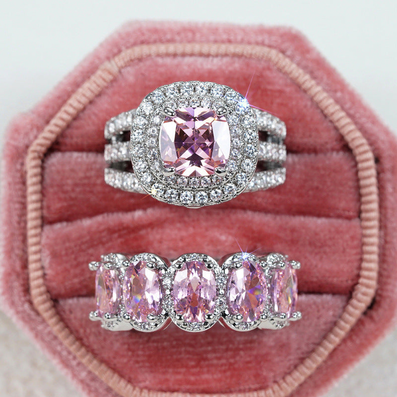 Egg-shaped Full Circle Micro Inlaid Zircon Ring Set