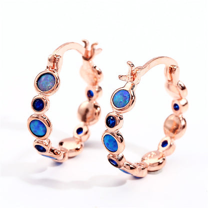 Round Opal Color Zircon Full Diamond Ring Ear Clip Female