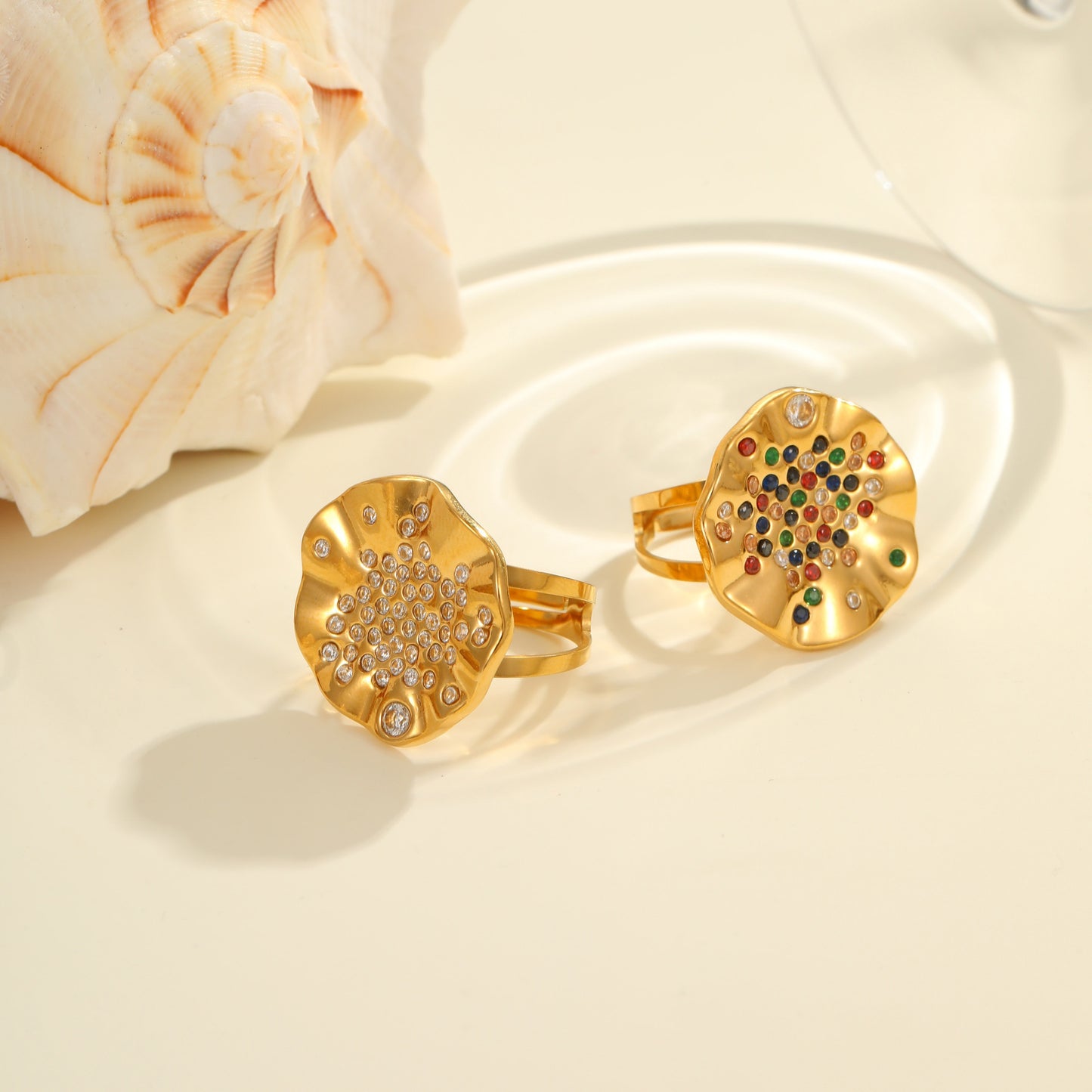 Pleated Inlaid Color Diamond Titanium Steel Ring