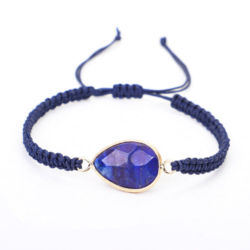 Woven Bracelet Drop Shape Green Gold Stone Bracelet Carrying Strap