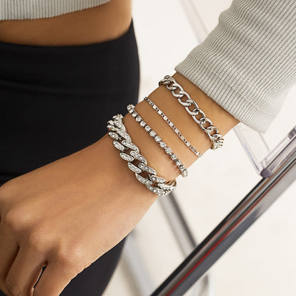 Retro Easy Matching Snake Bones Chain Bracelet Women's Simple Rhinestone Bracelet
