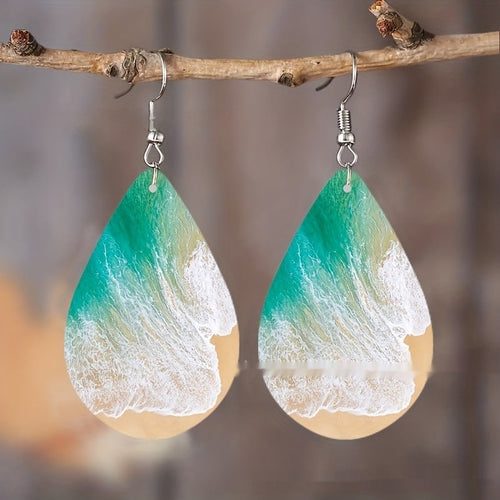Pattern Small Water Drop Cross Mirror Popular Wooden Earrings