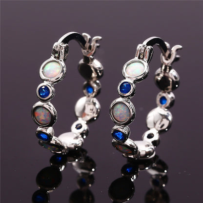 Round Opal Color Zircon Full Diamond Ring Ear Clip Female