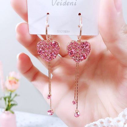Fully Loving Heart Tassel Fairy Temperamental Frosty Style Earrings