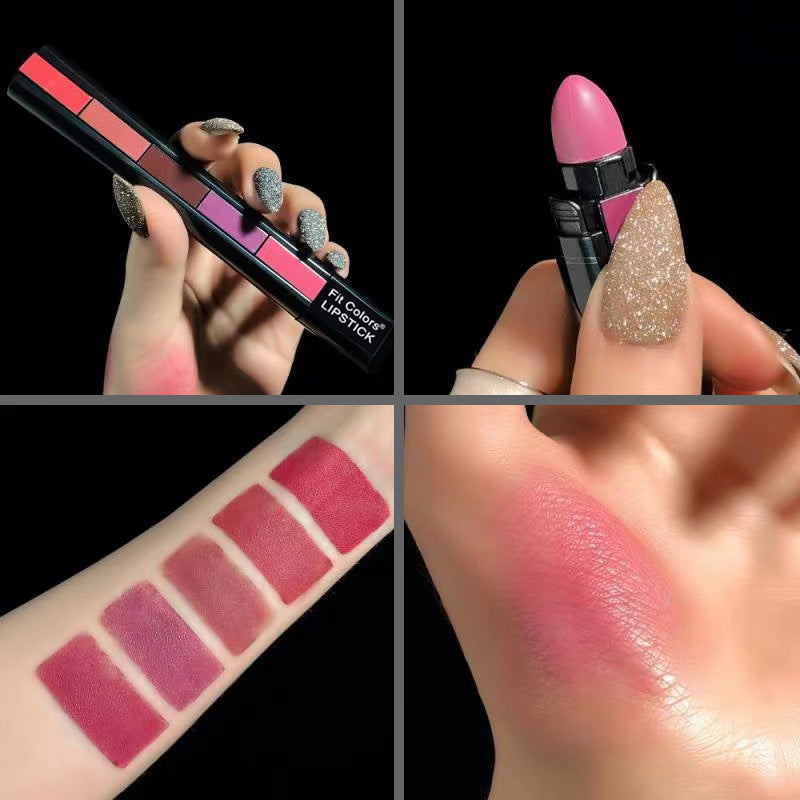 Matte 5-color Lipstick Set Velvet Lip Stick Non-stick Lip Gloss Long Lasting Waterproof Sexy Red Lipstick Louisiana Mart