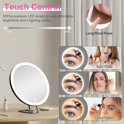 White-Black Options -- 1Pc 30X Magnifying Mirror With Light 3 Colors Dimmable Brightness Included Tweezer Scissor Travel Magnifying Makeup Mirror With Suction Cup 360 Degree Adjustable Stand Louisiana Mart