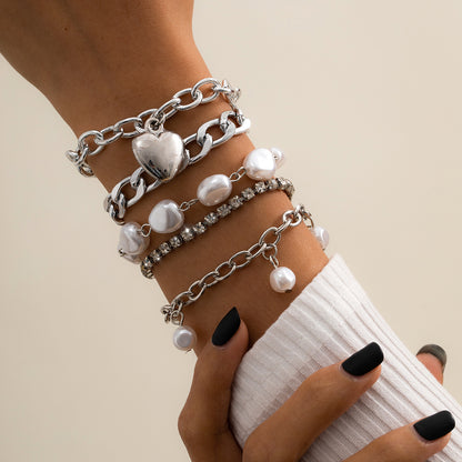 Complex Cuban Bracelet Women's Micro-inlaid Love Bracelet Suit