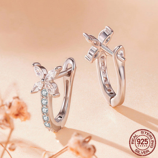Original S925 Sterling Silver White Gold Plated Autumn Leaves Ear Clip Exquisite Small Leaves