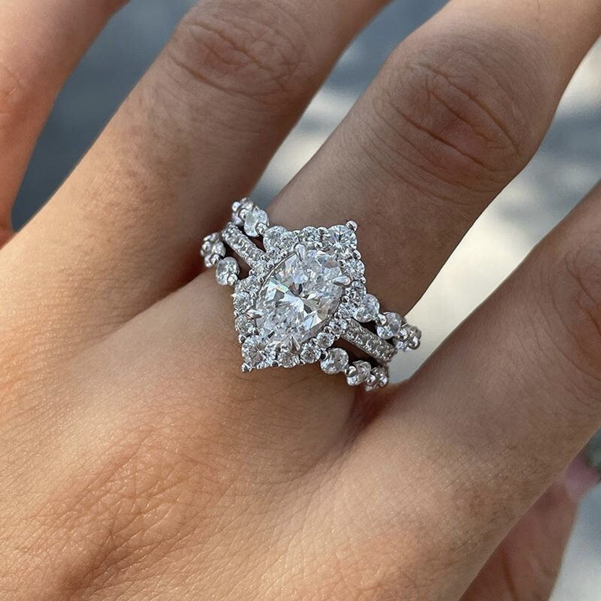 New European And American Fashion Jewelry Oval Zircon Women's Ring Set Ring