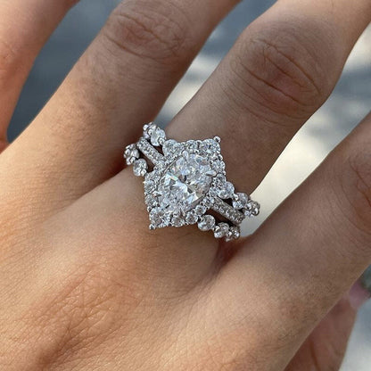 New European And American Fashion Jewelry Oval Zircon Women's Ring Set Ring