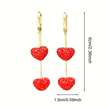 Red Heart Trendy Long Earrings Elegant High-end Simple