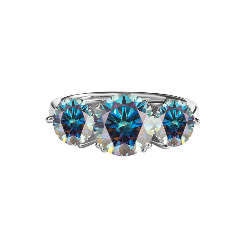 S925 Silver Moissanite Three-Life Stone 4 Karat Ring