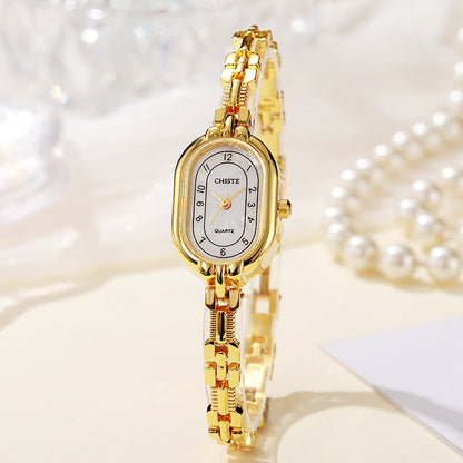 Women's Oval Bracelet Watch Retro Chinese Style Gold Quartz
