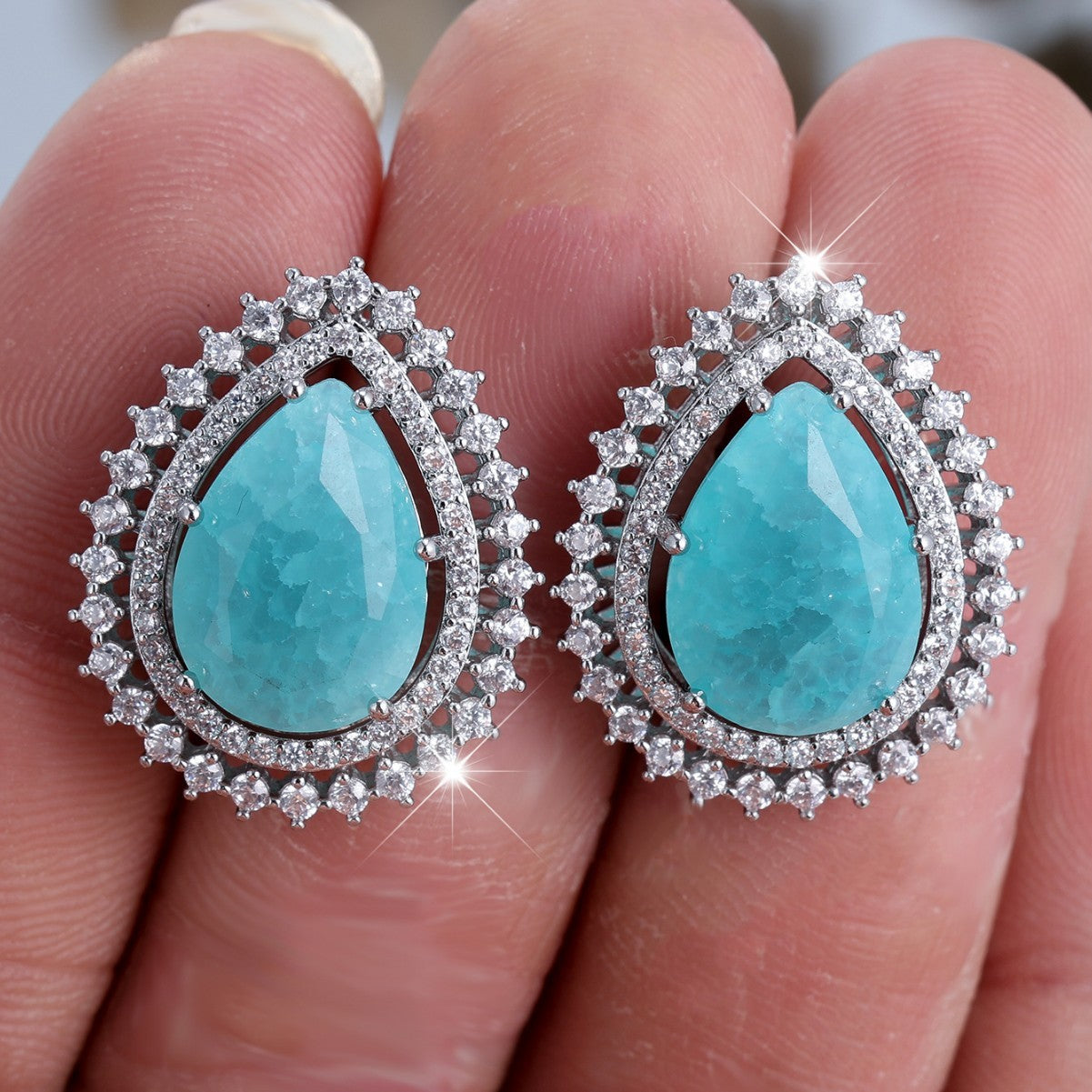 White Diamond Water Drop Ice Flower Earrings Female