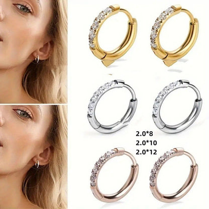 Diamond-studded Earring Titanium Steel Gold Simplicity